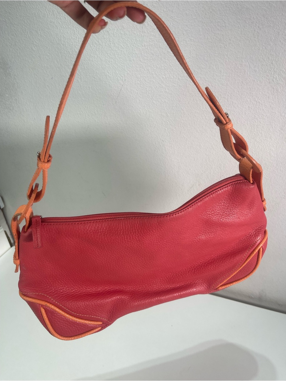 VTG Y2K 90s Coldwater Creek Pebbled Bag Leather Pink Color block Shoulder Hobo